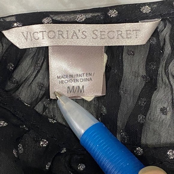 VICTORIA'S SECRET Sexy & Sheer Black With Silver Dot Ruffle Nightie Babydoll M - Picture 8 of 8